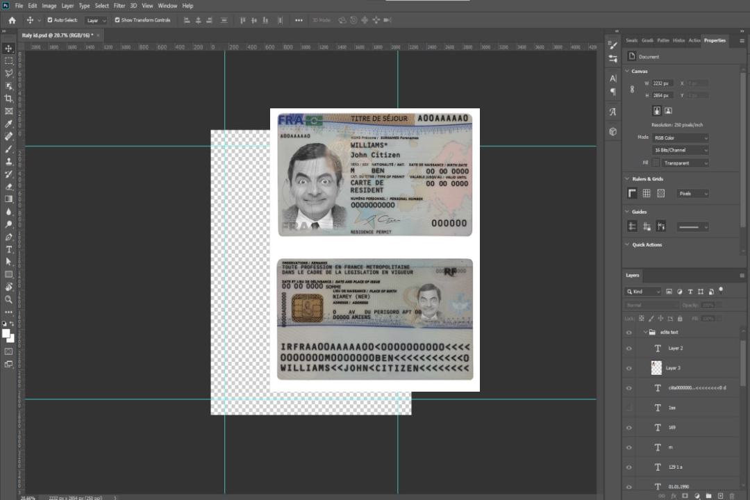 Modèle de permis de séjour (titre de séjour) en France au format PSD, entièrement modifiable, avec toutes les polices (2019 – présent) template